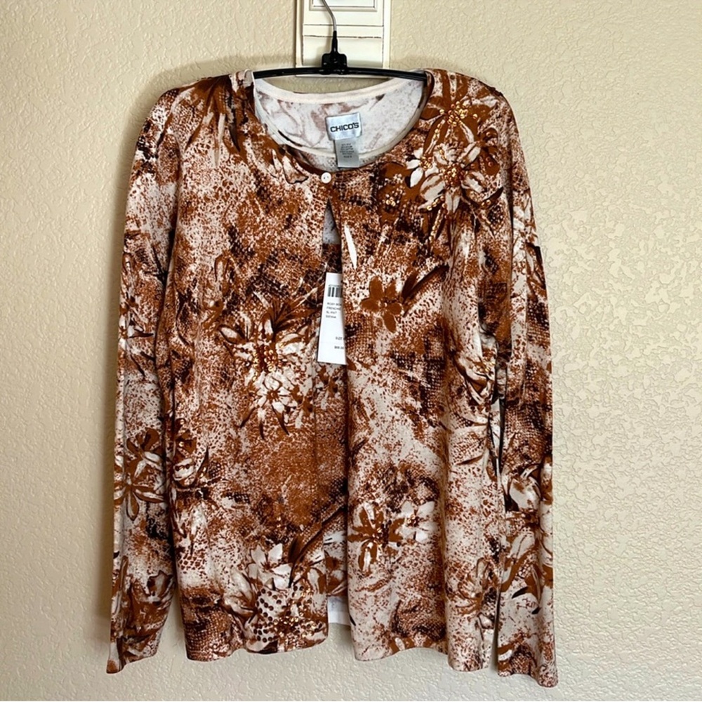 🆕 Chico’s 2 pc silk blend Frenchie tank & cardigan with sequins Size 0